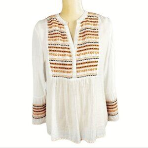 Velvet Graham & Spencer White Embroidered Cotton Gauze Bell Sleeve Peasant Top M